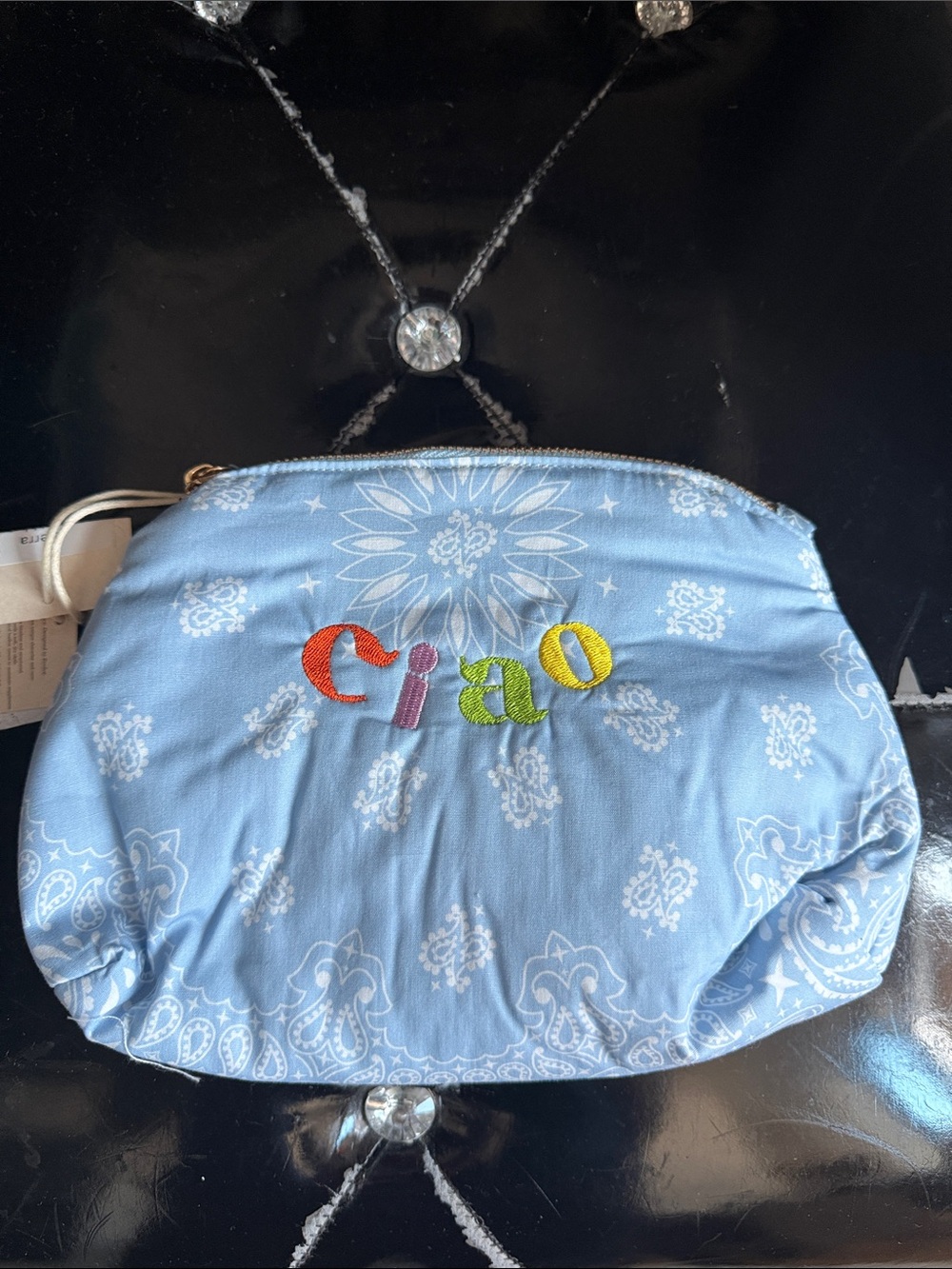 New Ciao Embroidered Light Blue Bandana Cosmetic Pouch